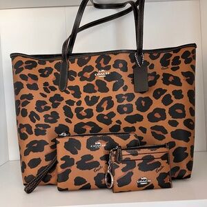 Full Set Coach Leopard Tote and Accessories